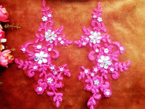 Rose Red Nail Beads Carbone Lace Embroidered Flowers Wedding dresses Decorative Appliques handmade DIY clothes accessories