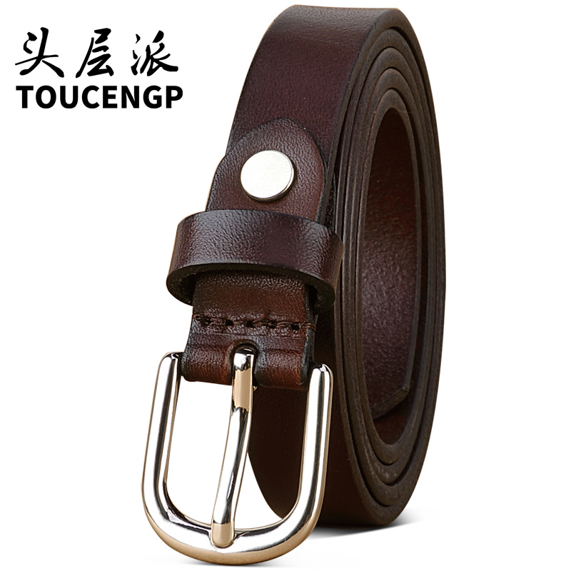 Belt women's leather narrow section ladies pin buckle head layer pure cowhide simple wild Korean version trend belt women's jeans