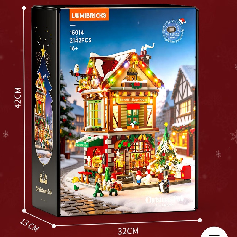 Lumibricks Town Series Christmas Tavern Street Scene Lighting Building Blocks City Architecture Model Holiday Gift