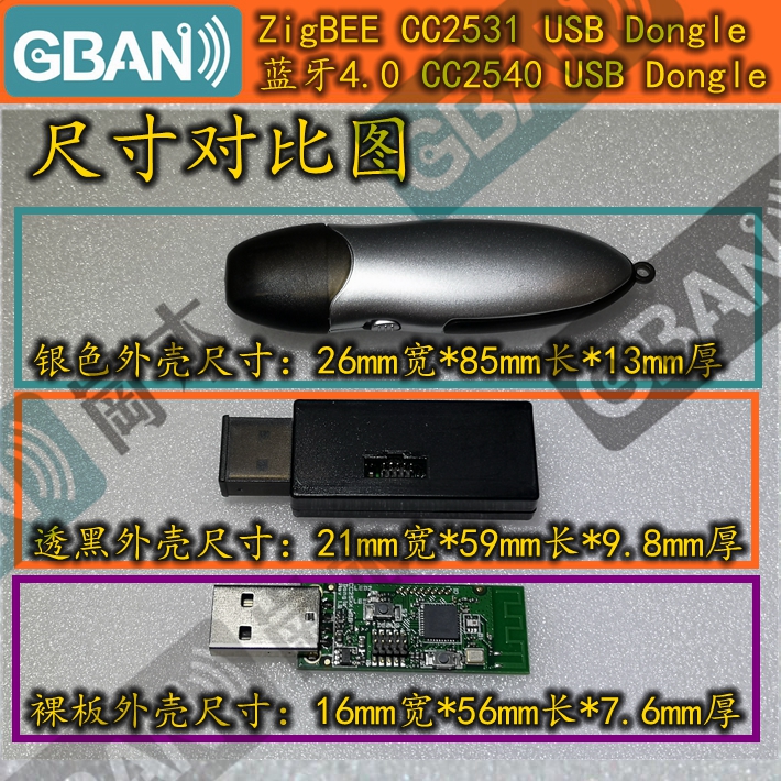 Size Comparisonfree shipping CC2531   USB   Dongle   Zig bee   Pack   sniffer   802.15.4 agreement Analyzer