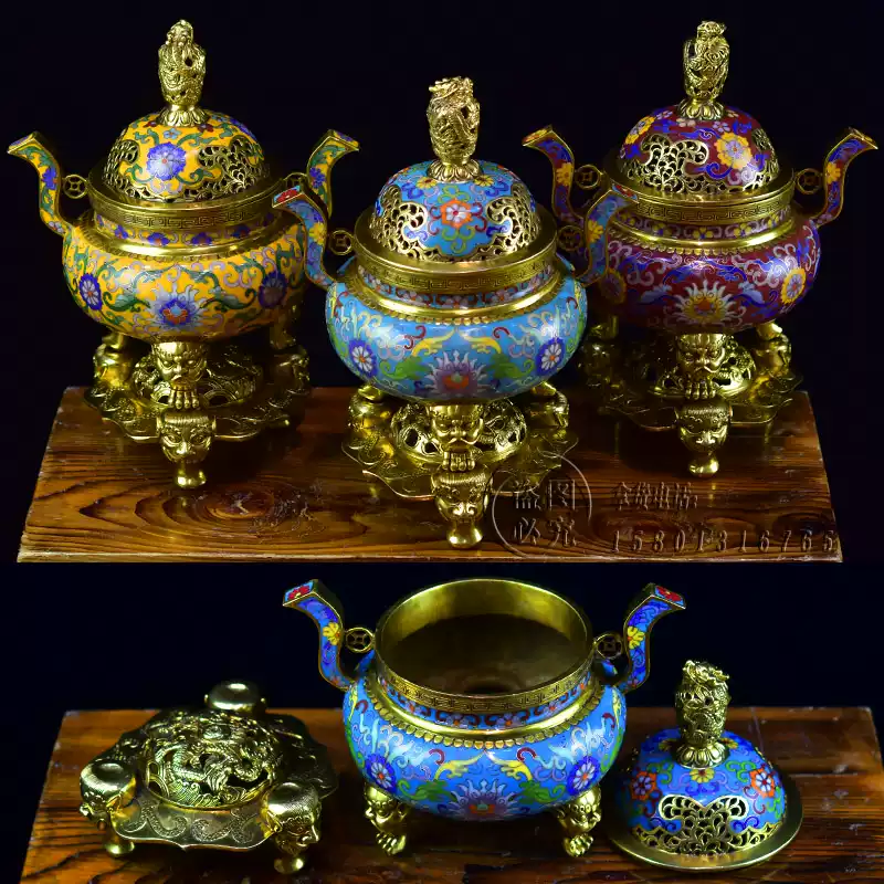 北京景泰藍香爐銅鑄胎掐絲琺瑯佛具宗教用品仿古特色手工藝