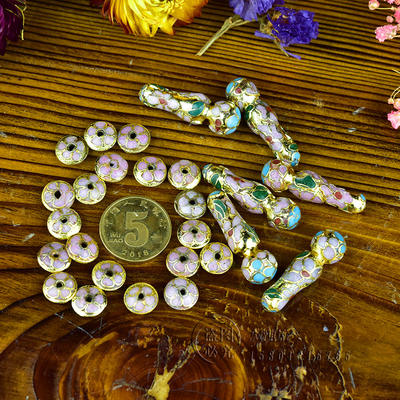 Cloisonne, pure handcrafted purple copper base, cloisonne enamel, gold ground, scattered beads, necklace, gasket, copper gourd, old brand beads