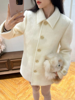 粉色毛呢外套羽绒内胆女秋冬高级感洋气减龄宽松西装式呢子大衣