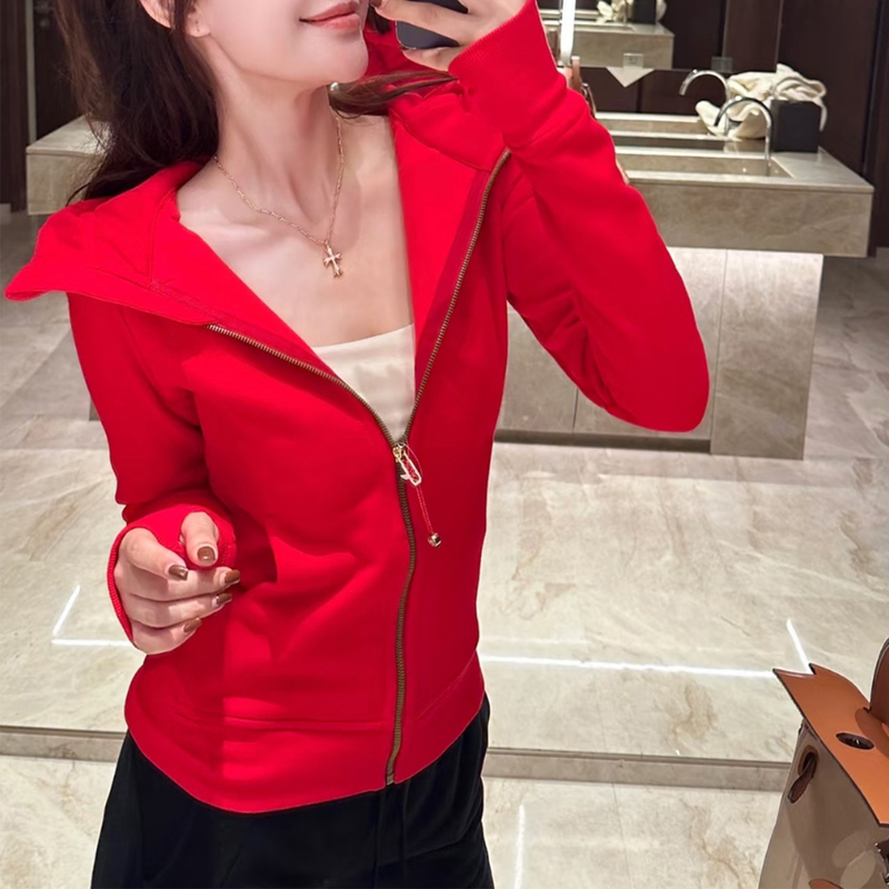 Lulu Darling Women's Slim-Fit Sweatshirt Jacket Scuba Full-Zip Cardigan with Hood for Early Autumn, Flattering Waistline