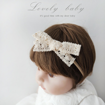Soft lace bow baby hair band premium beige baby headdress cute princess baby age floral headdress