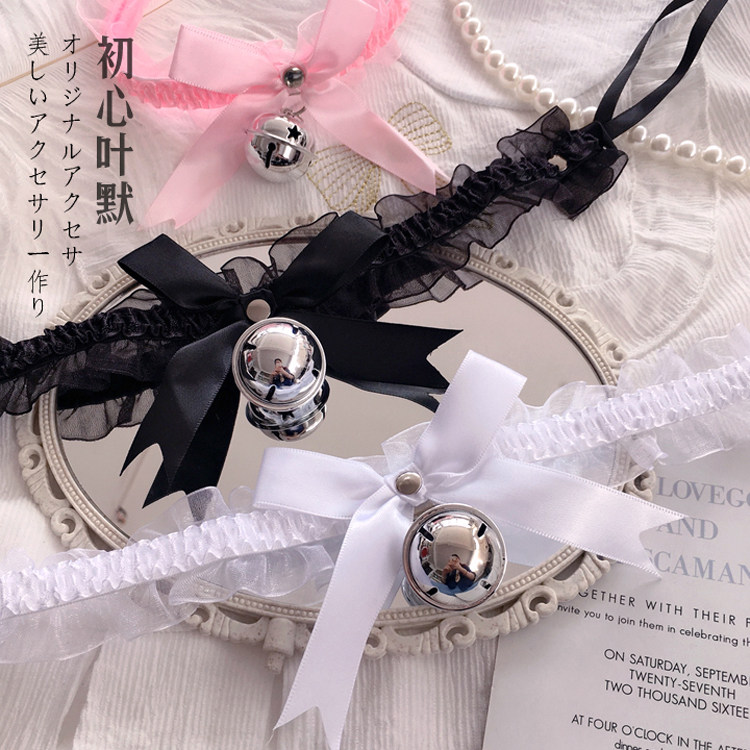 Japanese girl heart bells cute bow big bells lace necklace neck ring collar neck ring