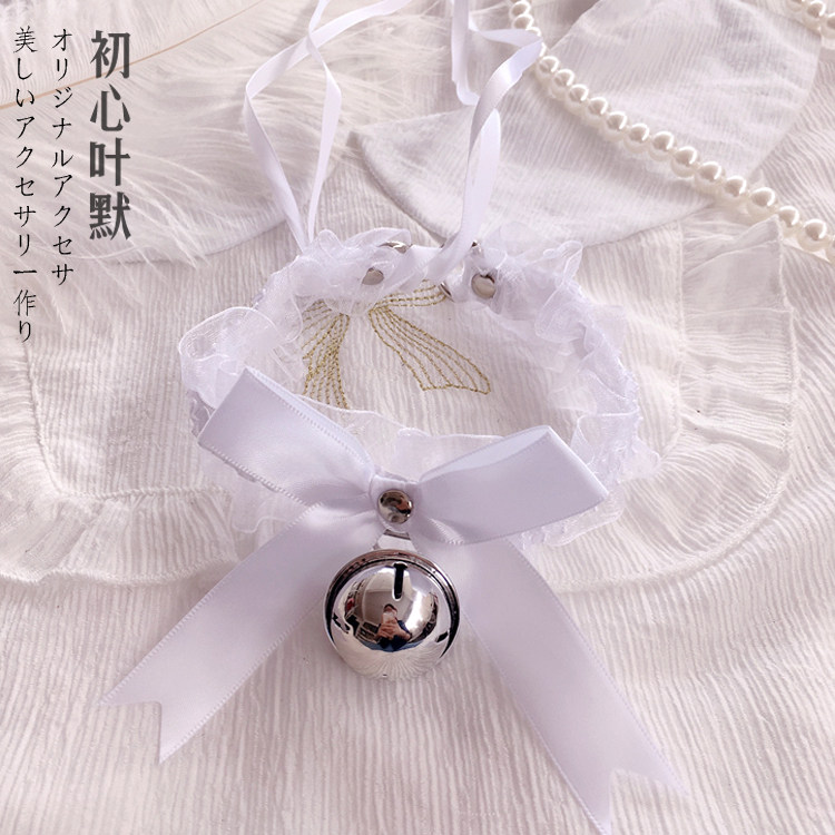Japanese girl heart bells cute bow big bells lace necklace neck ring collar neck ring