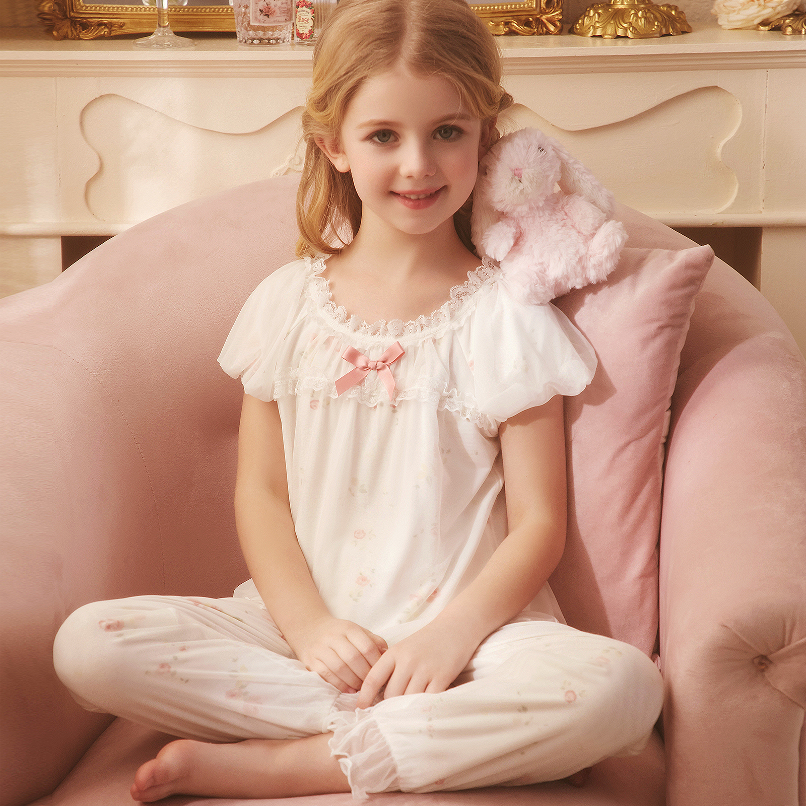 RoseTree Children Sleepwear Women's Summer Slim Short Sleeve Girl Princess Wind Little Girl's Baby Home Suit Suit