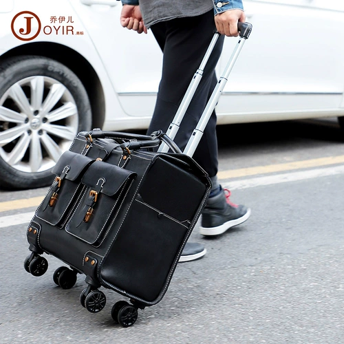 Ретро кожаный универсальный портативный чемодан на колесиках, из натуральной кожи, 19 дюймов