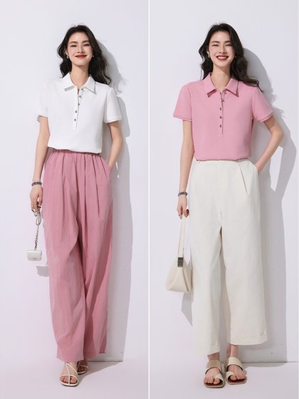 初棉轻氧感花苞袖polo领休闲短袖T恤女 24夏季显瘦正肩珠地polo衫