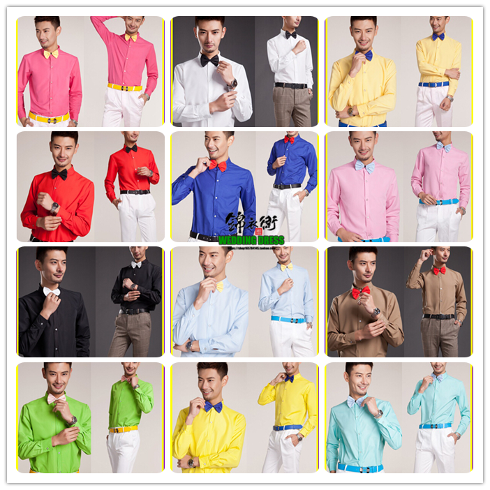 Men's student chorus color shirt wedding photography men's long-sleeved solid color performance host photo Korean shirt
