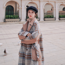 Pregnant women autumn winter clothing 2020 winter loose knee vintage plaid woolen coat long plus cotton woolen coat