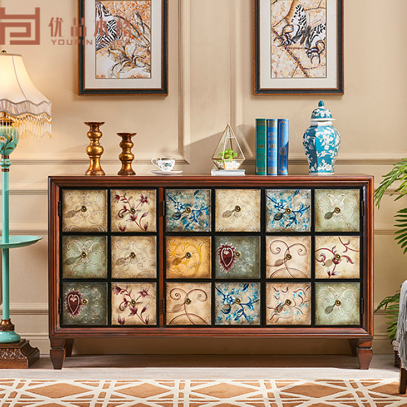 American solid wooden cupboard colored multi-layer shoe cabinet multi-functional partition porch cabinet large-capacity retro locker