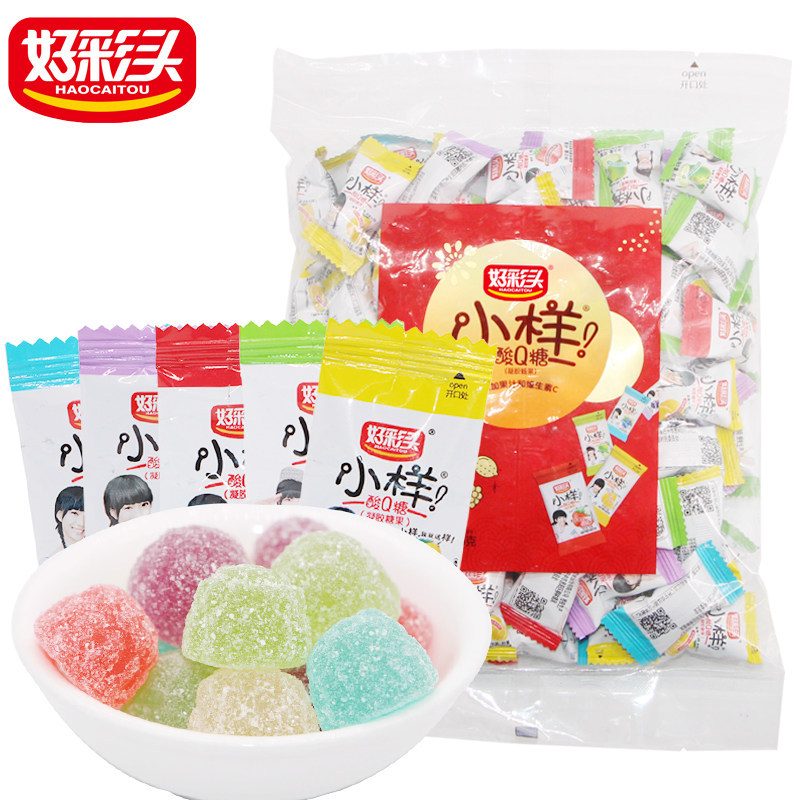 Good color head small sample acid Q sugar bag mixed 500g water juice fudge hi gummy children's candy wholesale