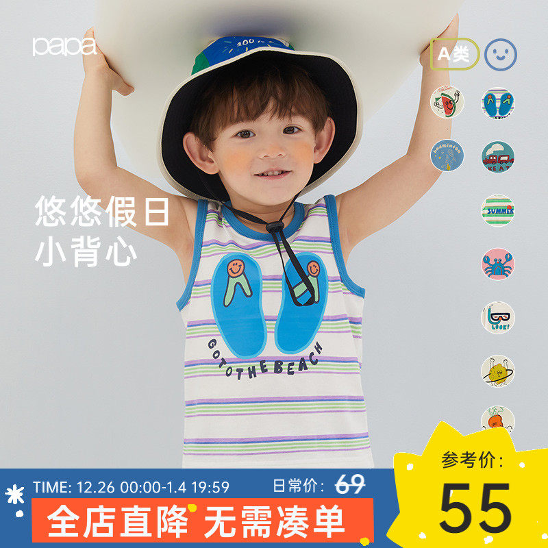 papa climbing in summer male and female baby printed vest foreign air trendy casual light thin children pure cotton blouse T-shirt-Taobao