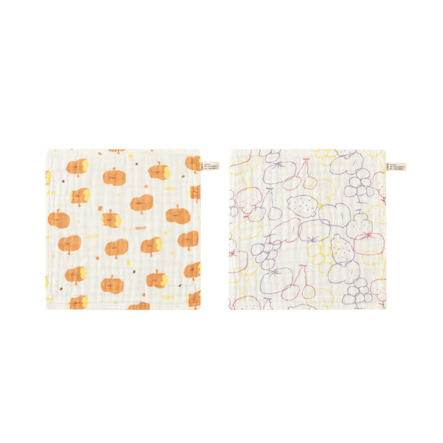 papa spring and autumn children's cute scarf square two-piece pure cotton gauze saliva towel