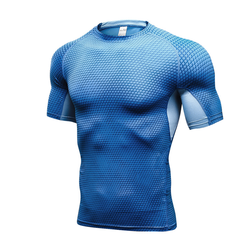 New men's 3D print fitness T-shirt running training short sleeves tight stretch wicking quick drying suit