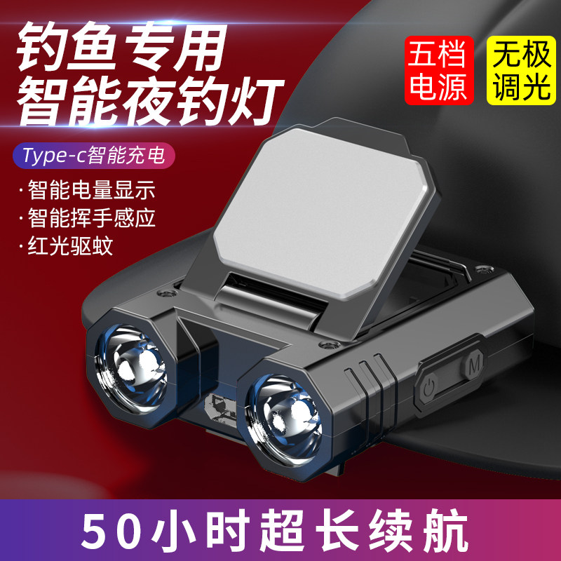 Фара для ночной рыбалки, сильный свет, перезаряжаемая, суперяркая, устанавливается на голову, длительное время автономной работы, фонарь с зажимом для крышки, специальный маленький фонарик для рыбалки Изображение 1