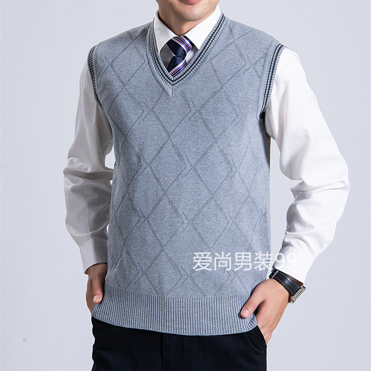 Áo len dệt kim nam cổ chữ V dày không tay áo len đan áo vest vest cỡ lớn đồ vét nam