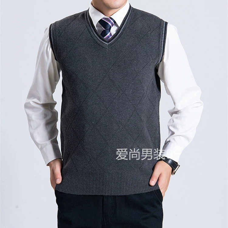 Áo len dệt kim nam cổ chữ V dày không tay áo len đan áo vest vest cỡ lớn vest nam cao cấp