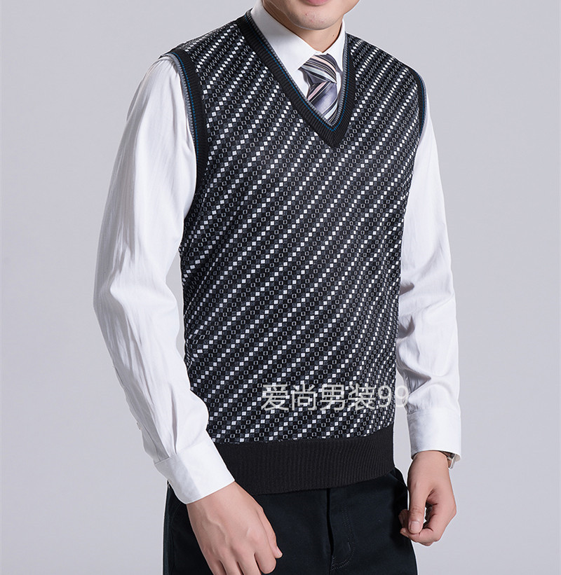 Áo len ấm áp mùa thu và mùa đông áo len trung niên kinh doanh áo len giản dị nam cộng với áo vest độn nhung áo vest nam công sở