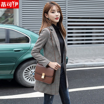 Plaid blazer womens Korean version of the 2020 autumn and winter new casual medium-long slim slim retro plaid suit