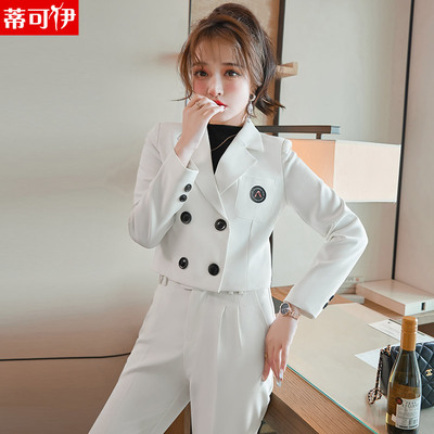 taobao agent White classic suit jacket, autumn fashionable advanced short set, 2021 collection, high-quality style, suitable for teen