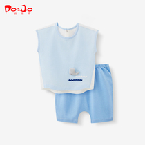 Piao Qiao summer baby suit boys and girls baby childrens clothes handsome and fashionable summer two-piece set