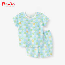 Piduo Qiao short sleeve suit summer boys and girls baby clothes baby clothes baby Summer Shorts 1-3 years old cotton two-piece set