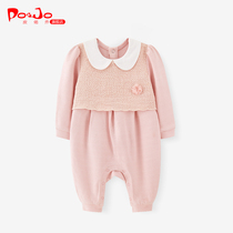 Piao Qiao cute baby out to carry clothes newborn baby one-piece opening gear long-sleeved clothes 3-6 months spring and autumn