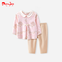 Piyou Qiao Spring and Autumn Childrens Girls Baby Two Piece Set Western Princess Cute Fashion Baby Clothes Infant