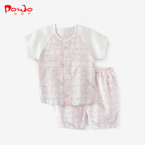 Leather so Joe short sleeve suit 0 Summer boy clothes baby clothes baby Two sets of summer clothes 3 years of pure cotton cloth