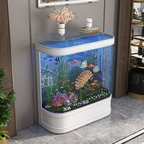 New light luxury fish tank aquarium living room curved floor large glass ecological water free goldfish tank
