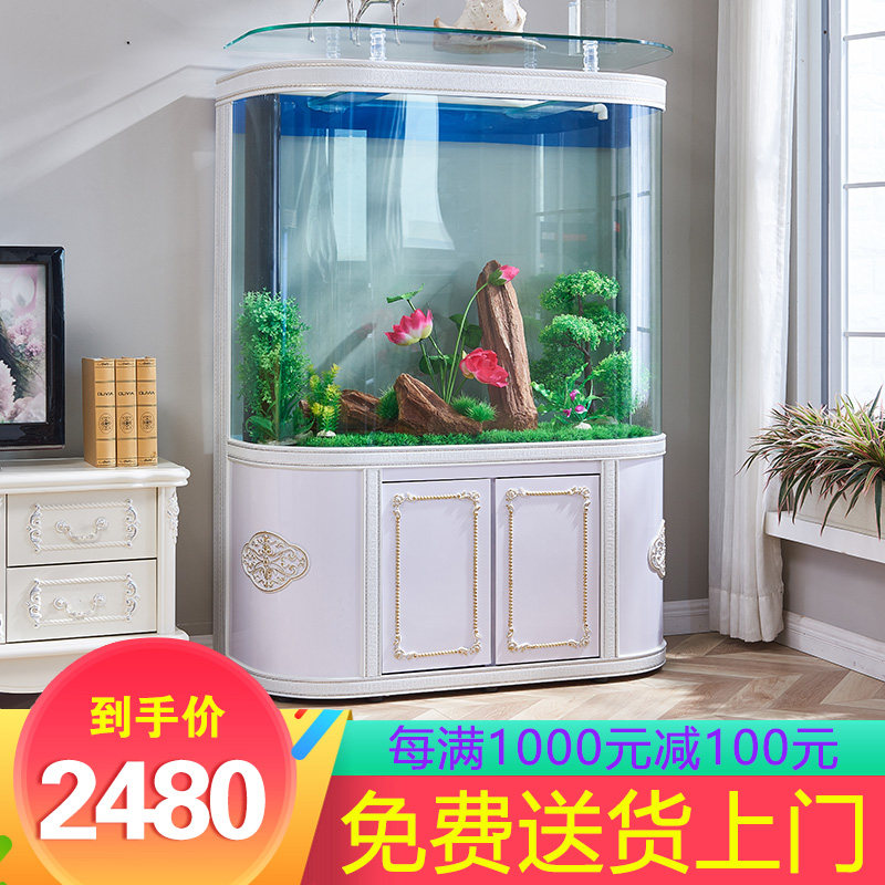 European-style round fish tank aquarium living room home large bottom filter ecological water-free glass goldfish tank