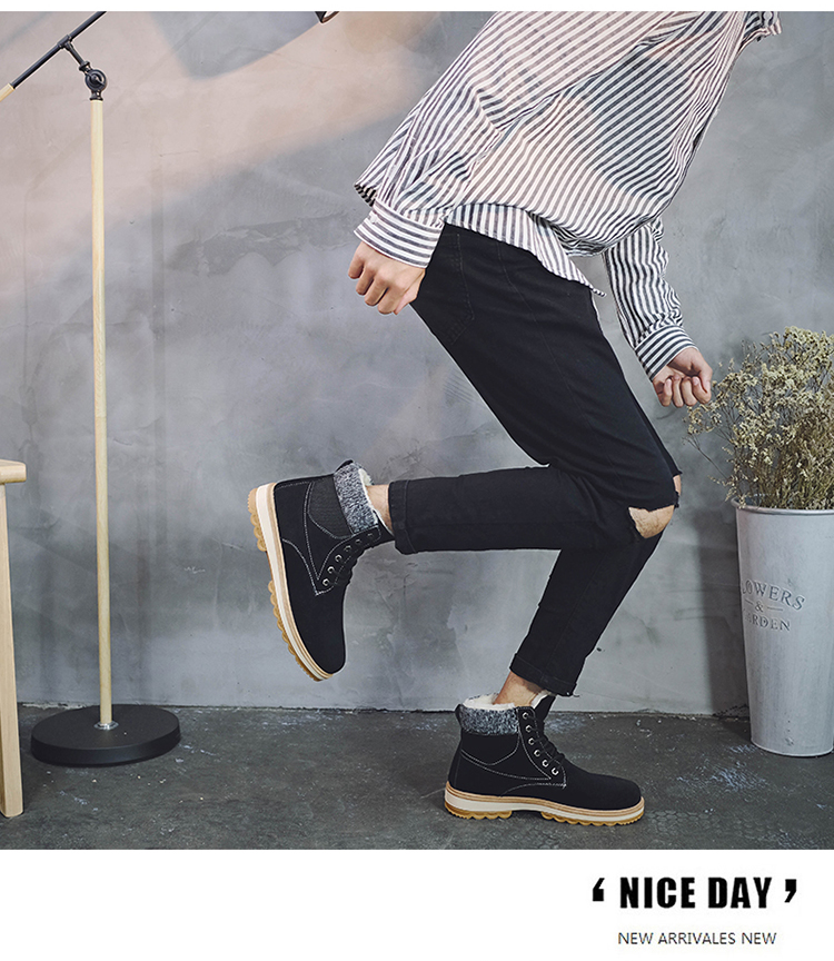 Giày cotton mùa đông nam cộng với nhung nam giày tuyết nam phiên bản Hàn Quốc của thủy triều cao giúp làm dày đôi giày cotton ngắn ấm áp cho học sinh giầy nam cao cổ