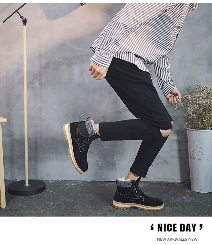 Giày cotton mùa đông nam cộng với nhung nam giày tuyết nam phiên bản Hàn Quốc của thủy triều cao giúp làm dày đôi giày cotton ngắn ấm áp cho học sinh