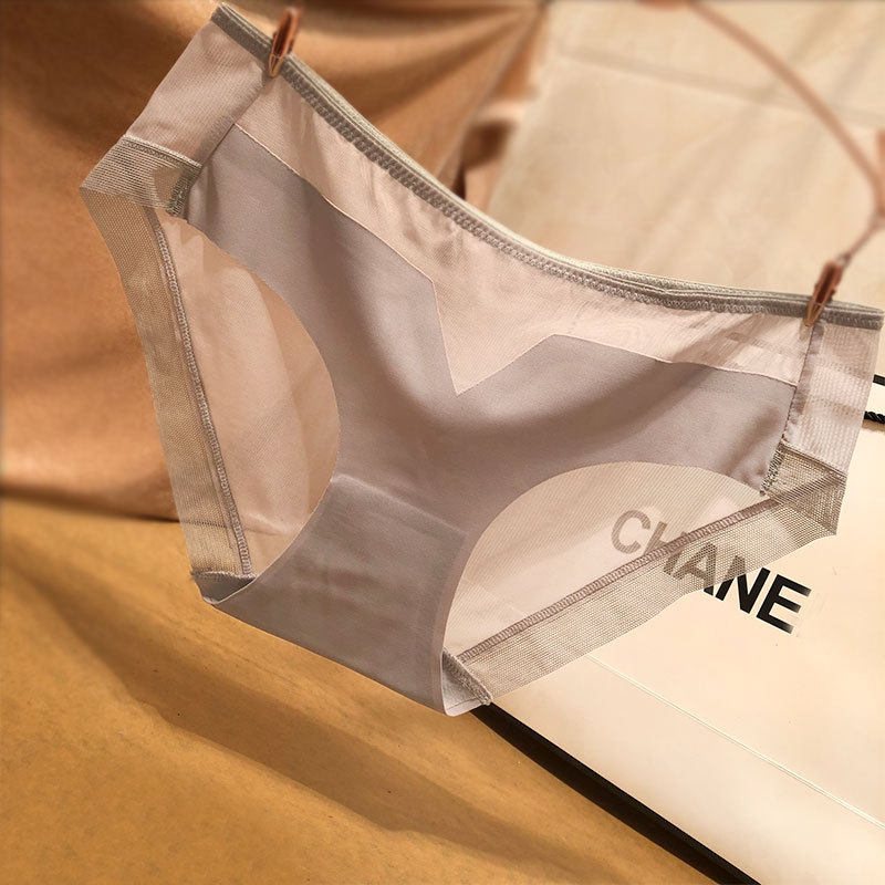 Sexy Lace Mesh Yarn Splicing Ice Silk Lady Girl student No marks Double-sided Adhesive Triangle Pants Low Waist Bottom Briefs