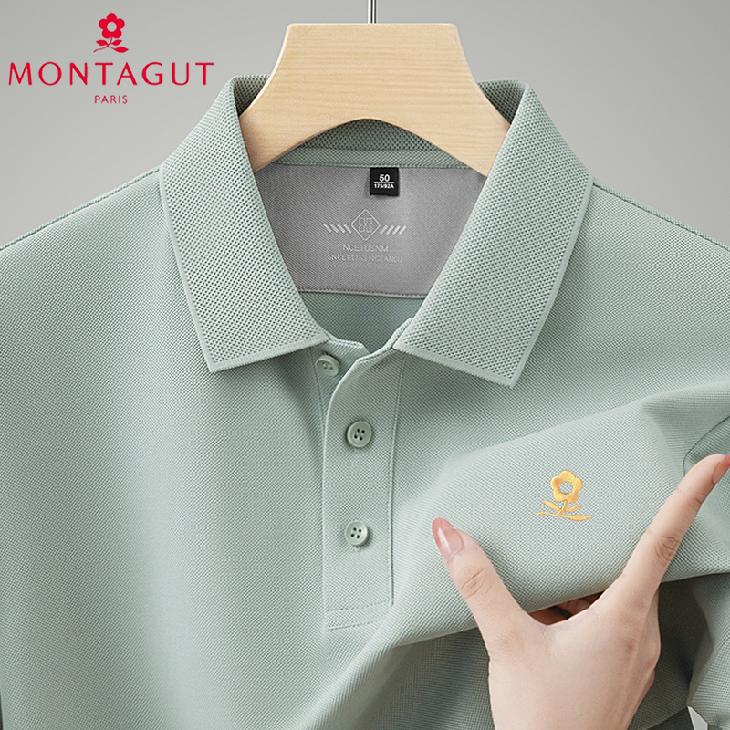 French Montagut T-Shirt Short-Sleeved Men's Lapel Mercerized Cotton Business Casual Pure Cotton High-End Pure Color Polo Shirt