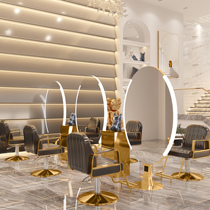 New Beauty Hair Shop Mirror Desk Network Red Hairdressshop Hair Salon Special Floor Mirror Bronzed area mirror Double face with lamp upscale