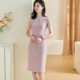 Mi Siyang 2024 Spring New Elegant Simple Solid Color Dress Round Neck Sleeveless Lace-Up One-Step Skirt Women 2494