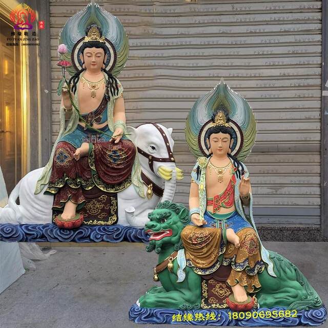 Manjushri and Samantabhadra Bodhisattva Buddha Statues, Five Directions Manjushri, Ten Directions Samantabhadra, Confucian Manjushri, Resin, Fiberglass, Bronze Sculpture Ornaments