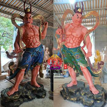 Hengha Erjiang God Statue, Gate Guardian, Golden Guard, Buddha Statue, Resin, Fiberglass, Wood Carving, Cast Bronze, Stone Carving Ornament