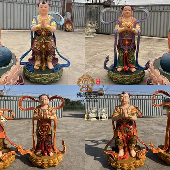 Lucky Dragon Girl Buddha Statue, Boy and Girl, Golden Boy and Jade Girl Taoist Resin Fiberglass Cast Copper Ornament