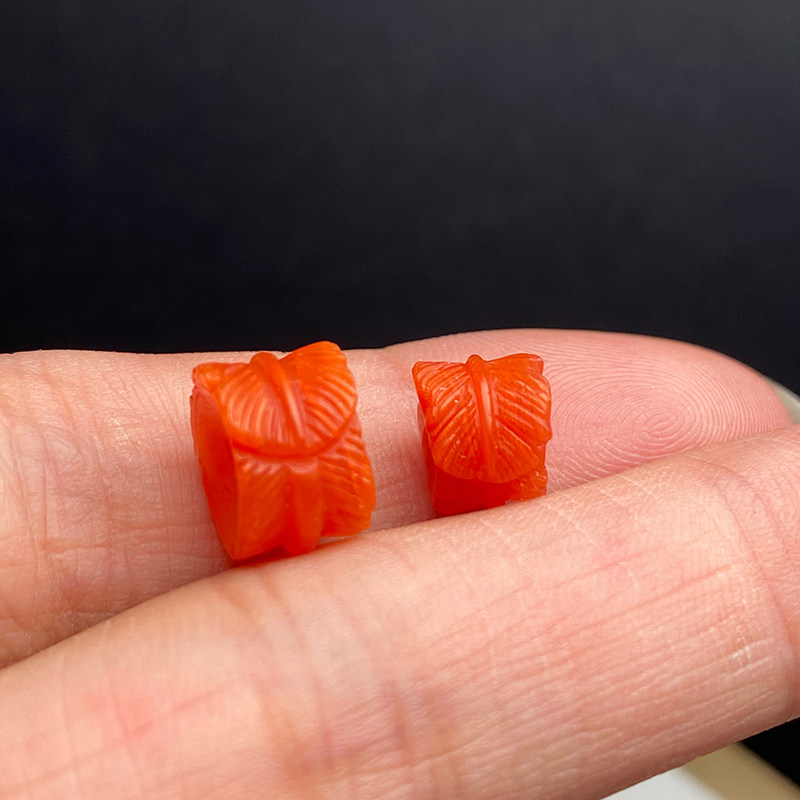 DIY аксессуары 晶心精艺 天然原矿南红羽毛隔片九口瓦西保山散珠满色满肉配饰