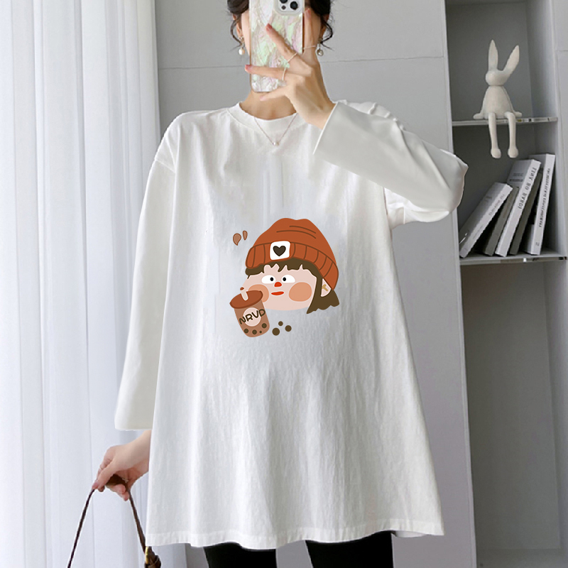 2024 Autumn New Maternity Long Sleeve T-Shirt Women's Pure Cotton Loose Comfortable Top Spring and Autumn Korean Style Base Shirt Trendy