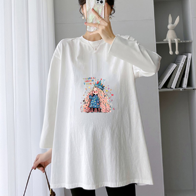 Early Autumn Long-Sleeved Maternity T-Shirt for Women, Loose Large Size Oversize, Belly-Covering, Slimming Maternity Top, Versatile Base Shirt
