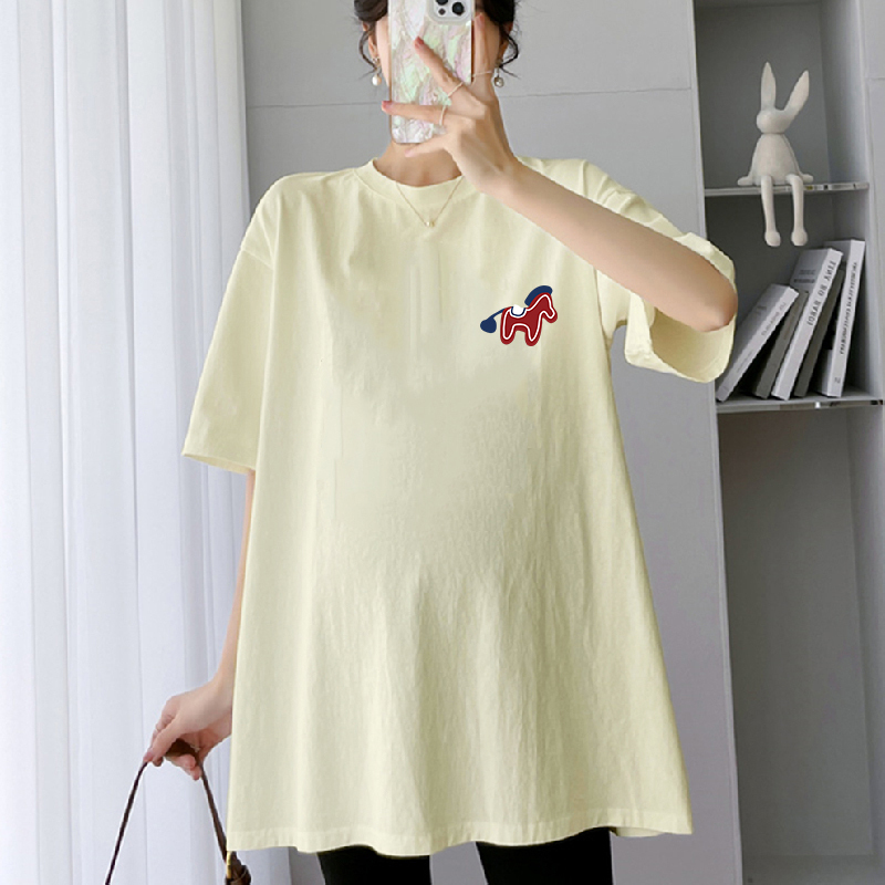 2026 New Summer Maternity Wear Pure Cotton Short-Sleeved Loose-Fitting T-Shirt That Covers the Belly and Makes You Look Slimmer, Plus-Size T-Shirt That Doesn'T Show Pregnancy, Mom's Top