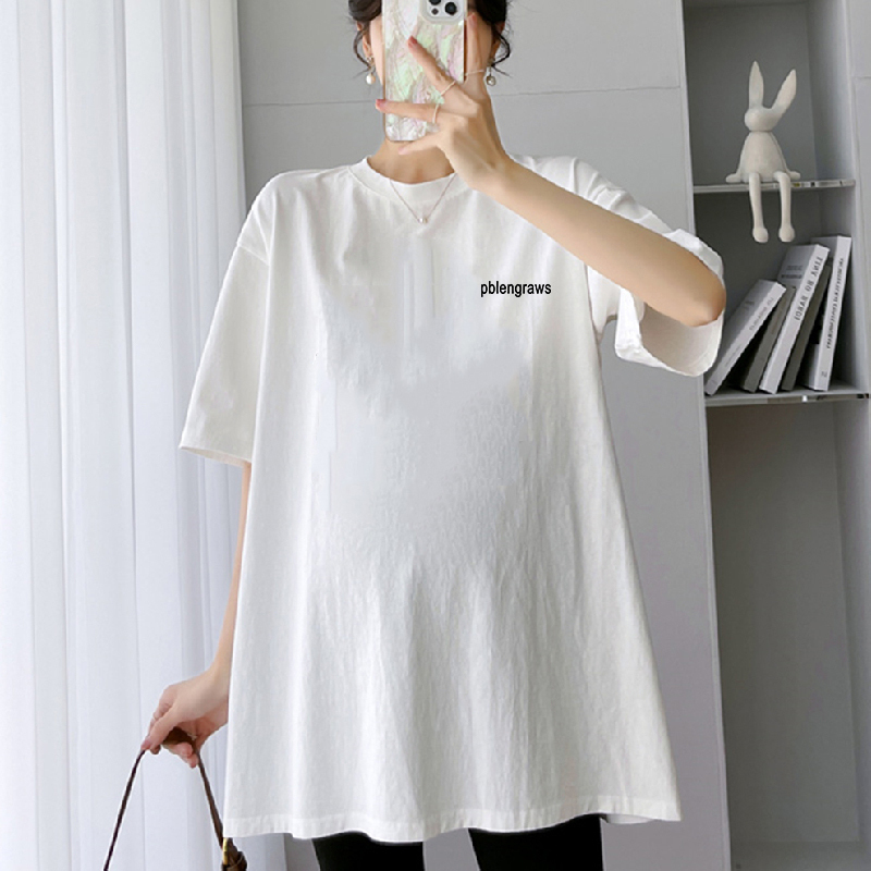 White Maternity Short-Sleeve T-Shirt for Women, Pure Cotton, 2025 New Summer Style, Loose Fit, Belly-Covering, Slimming, Plus Size Top