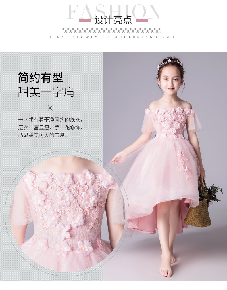 Cho thuê váy bé gái hoa cho trẻ em Ghế cho một bên vai cho thuê váy cưới Hoa hồng công chúa tutu - Váy trẻ em vest đẹp cho bé trai