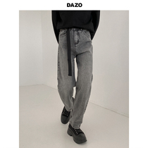 DAZO Bring your own belt jeans Mens loose straight cylinder Micro Wide Leg Long Pants Korean Version Trend Retro 100 Hitch Ride